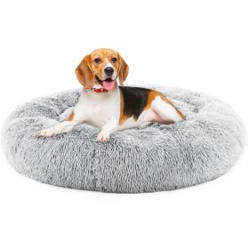 Anti-Slip Round Fluffy Plush Faux Fur Cat Bed, Small gray