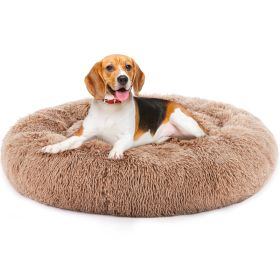 Anti-Slip Round Fluffy Plush Faux Fur Cat Bed, extra large Brown